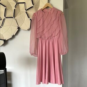 Vintage Amy Deb Elegant  Chiffon Easter Dress midi length size medium pink sheer